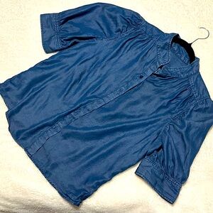 Denim look puff sleeve top